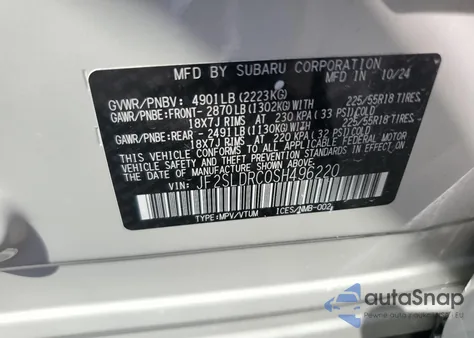 2025 Subaru Forester Limited из США, поврежденный, VIN JF2SLDRC0SH496220